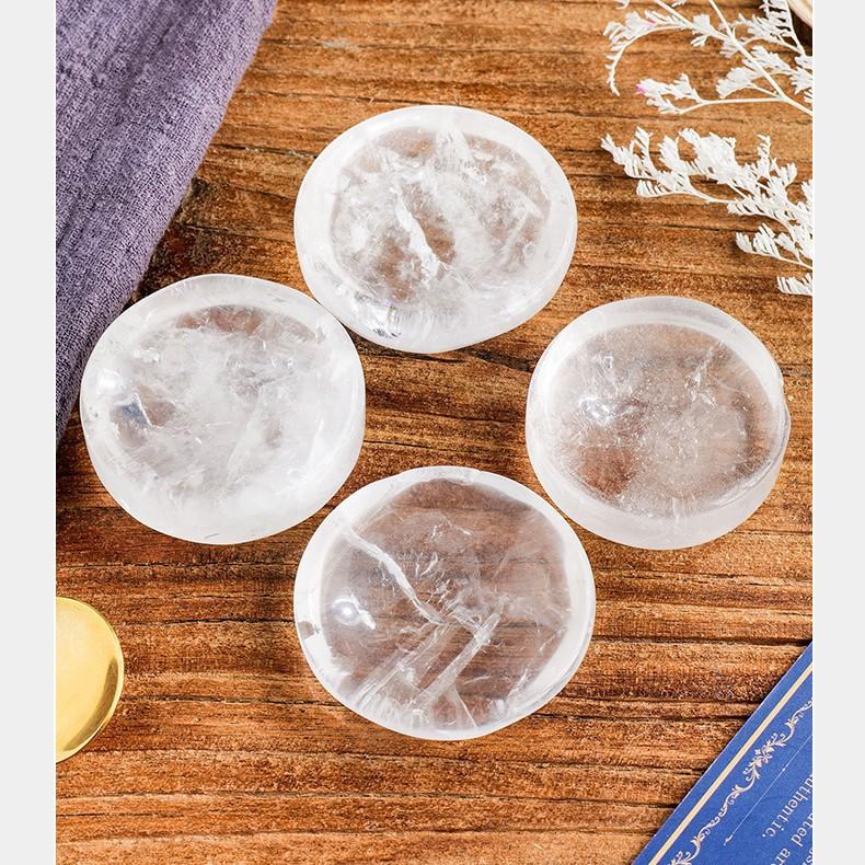 Natural powder crystal small bowl, crystal white yellow powder crystal bowl, living room, home, office desktop, handicraft decoration 5-6cm