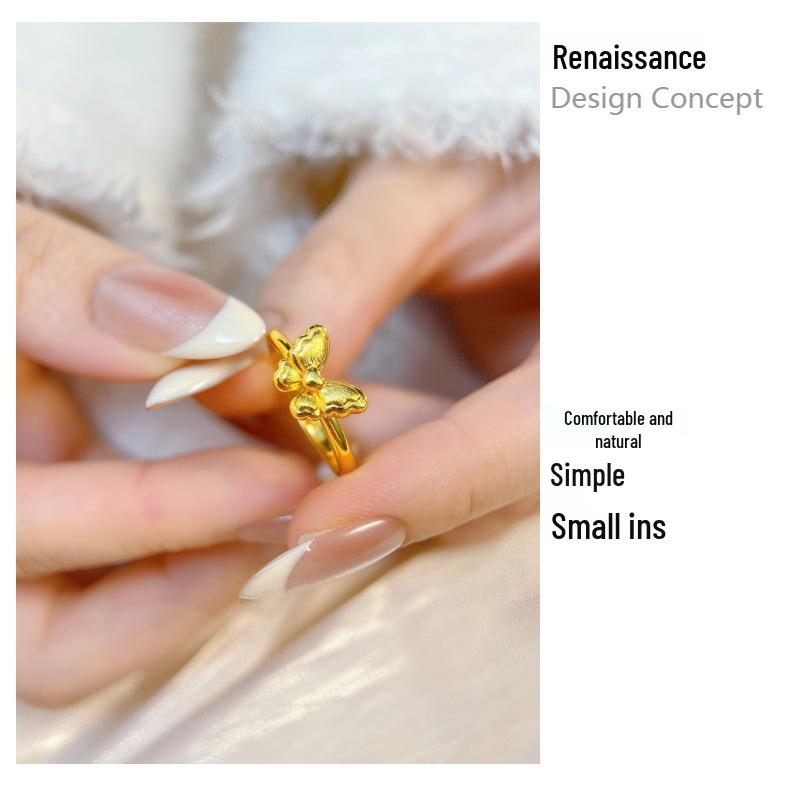 Gold-Plated Brushed Butterfly Ring: Elegant Adjustable Women's Fashion Jewelry