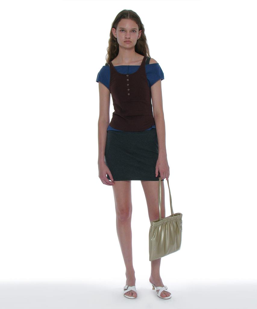 Partimento Women 2Way Studded Shirred Flat Bag_Gold