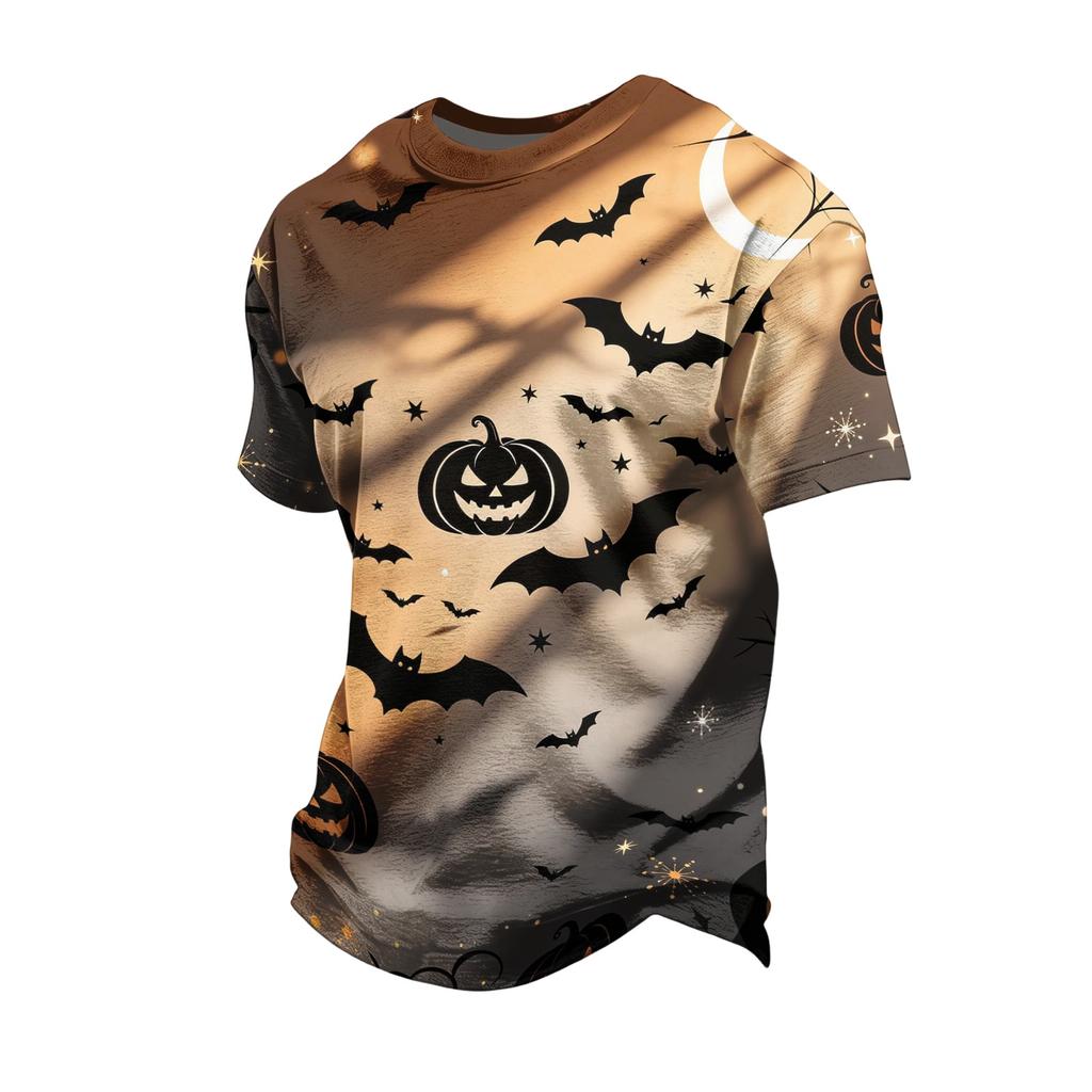 Men's Halloween Vintage Short Sleeve T Shirt Loose Breathable Summer Sports Streetwear Casual Daily Top with Pumpkin and Bat Print