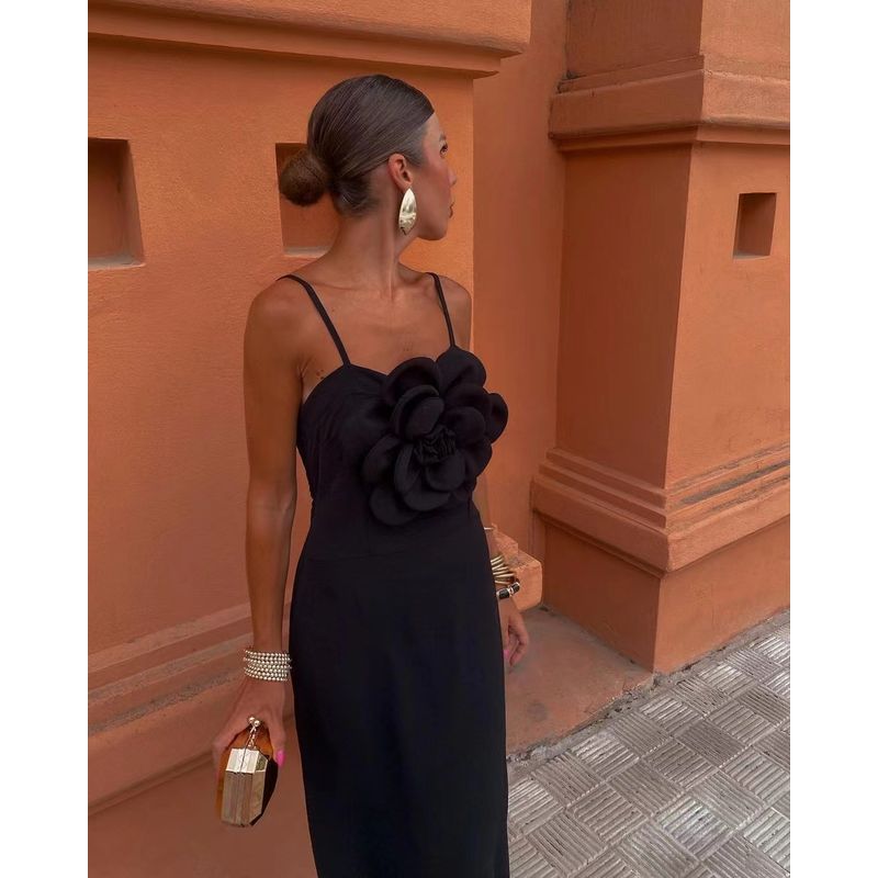 

Western Style Handmade Large Flower Sexy Sling Formal Dress Dress Sexy Handmade Flower Dress Black L