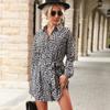 Modisches Damen-Frühlings- und Herbstkleid mit Leopardenmuster, Revers und langen Ärmeln