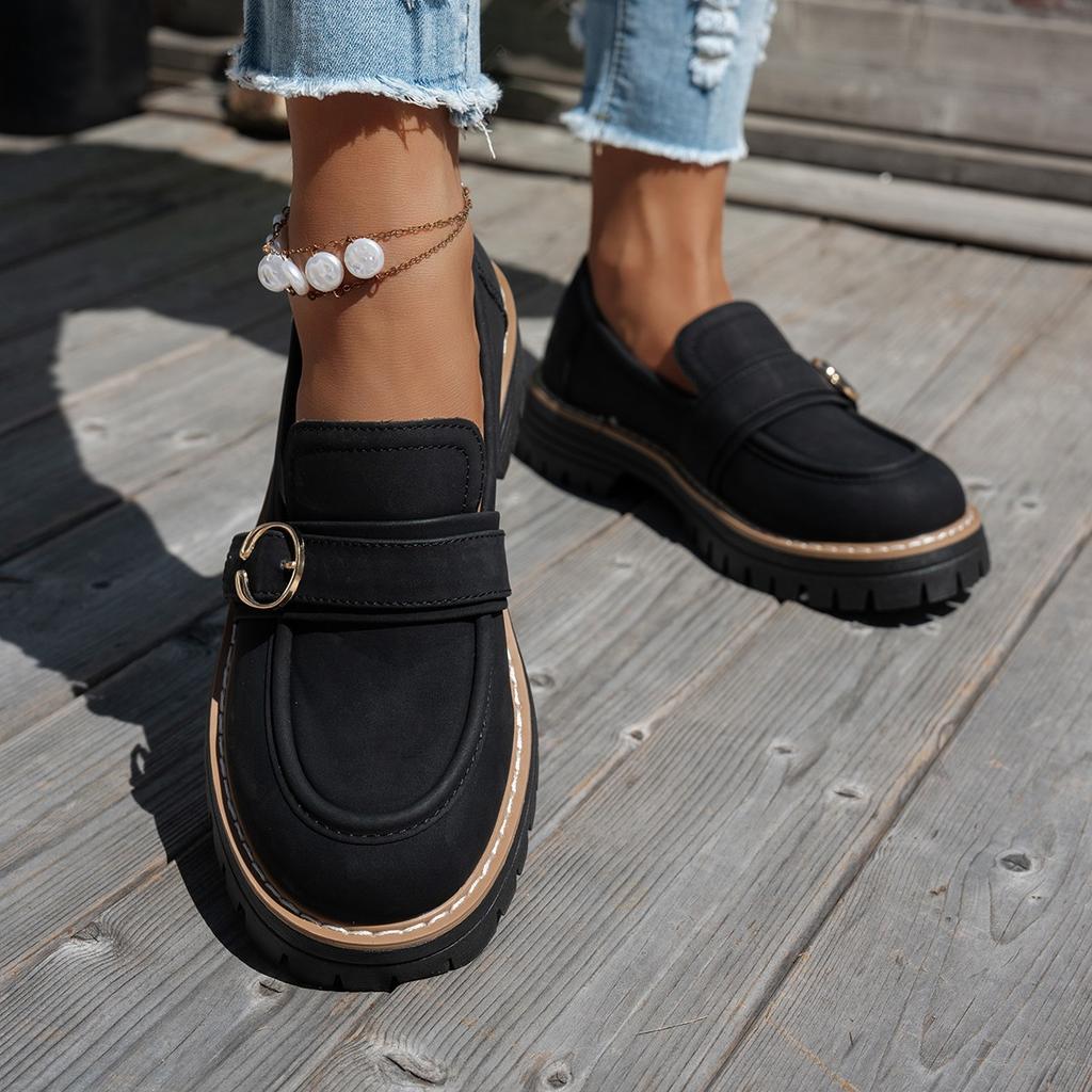 Retro British style loafers 2025 autumn new thick-soled muffin large size foreign trade one-pedal low-top single shoes women