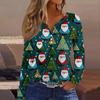 Women's Fashion Casual V-Neck Button-Up Long-Sleeve T-Shirt With Christmas Print Top