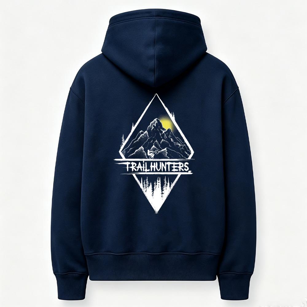 Trailhunters Mountain Forest Graphic Hoodie Back Print Long Sleeve Pullover Sweatshirt Outdoor Hiking Casual Streetwear Hooded