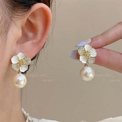 Temperament Fashion Pearl Flower Dangle Earrings  for Women Girl Gift Jewelry Wholesale