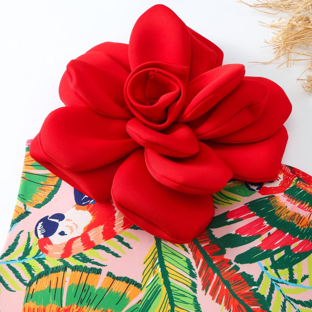 Europejski i Amerykański Damski Strój Kąpielowy Jednoczęściowy Wyszczuplający ze Spódniczką Szyfonową w Kwiaty