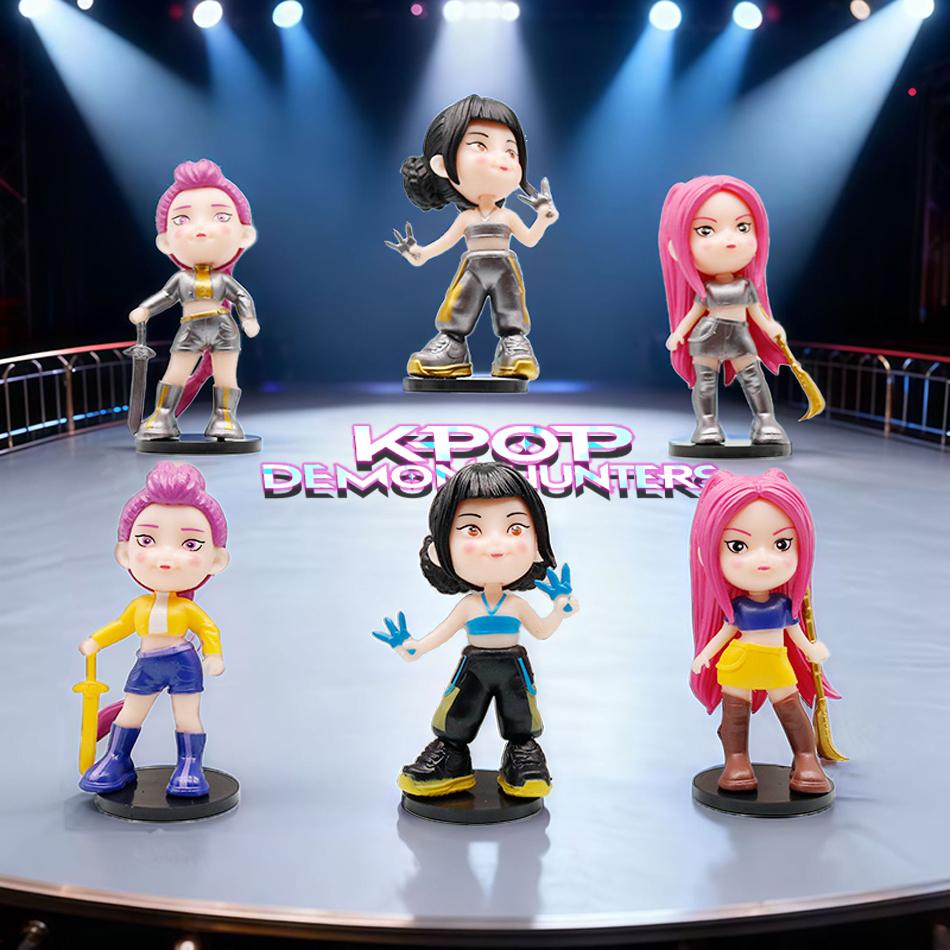 Fashnics 6Pcs/Set Anime Kpop Demon Hunters Action Figure Toy Derpys Tiger Ranimeumi Mira Zoey Sussy Figurine Doll For Fans Christmas Gift