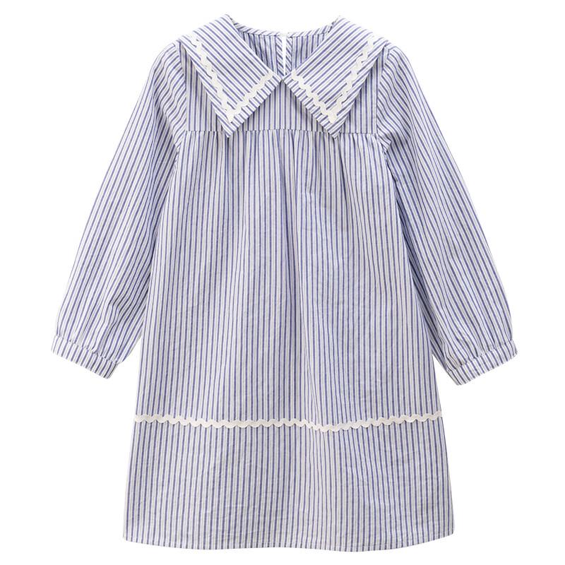 Hacikis Girls  Blue Striped School-Style Long-Sleeve Dress 140