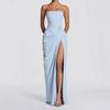 Abito Maxi Donna Senza Spalline Senza Maniche Slim Fit Vita Media Elegante Arricciato Spacco Abito da Sera Monocolore Formale Abito da Ospite Matrimonio per Eventi Estivi