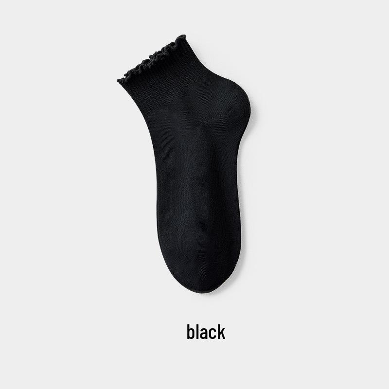 10A Antibacterial & Deodorant Women's Summer Thin Cotton Socks with Lace Ruffle - Solid Color, Breathable, Short Length
