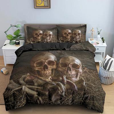 Παπλωματοθήκη 3D Skull 220x240 Skeleton Σετ κρεβατοκάμαρας Πολυτελής παπλωματοθήκη με κλείσιμο με φερμουάρ 2/3 τμχ Σετ Comforter Queen Size