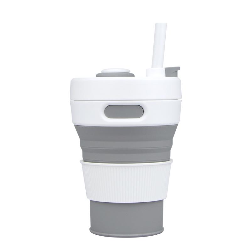 Creative silicone folding cup convenient straw coffee cup retractable silicone cup hot water cup logo