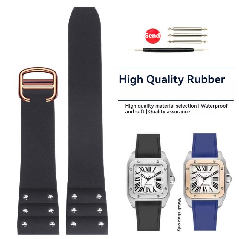 Hochwertiges Gummi-Uhrenarmband für Cartier Santos Armband Santos 100 Serie Schwarz Blau Wasserdichtes Armband Faltschließe Gürtel 21mm