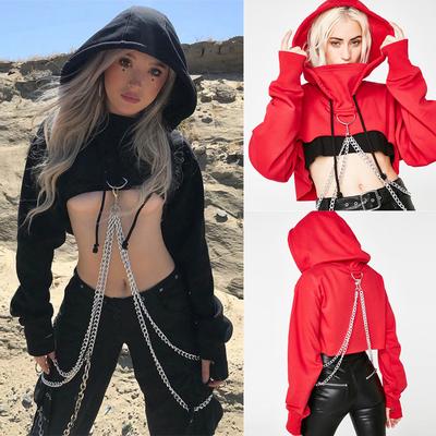 Women Gothic Punk Long Sleeve Hooded Sweatshirt Casual Blouse Pullover 
