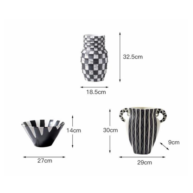 Ceramic Vase Black Check Geometric Striped Flower Pot Flower Vase Ceramic Handicraft Floral Arrangement Accessories