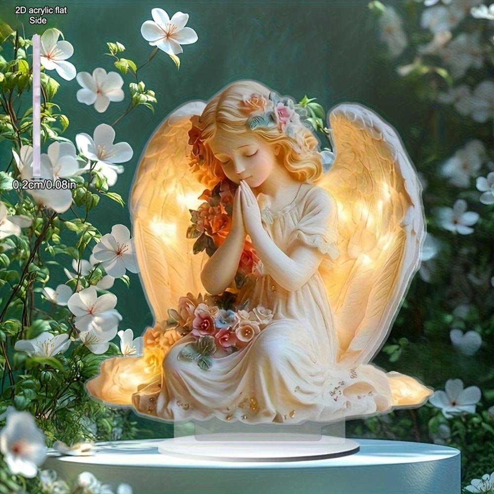Figura de Ángel con Diseño Floral - Ángel Durmiente Sereno sobre Base en Forma de Corazón, Adorno Brillante Estilo Bohemio, No Requiere Alimentación, Guarderías, Escritorio del Hogar