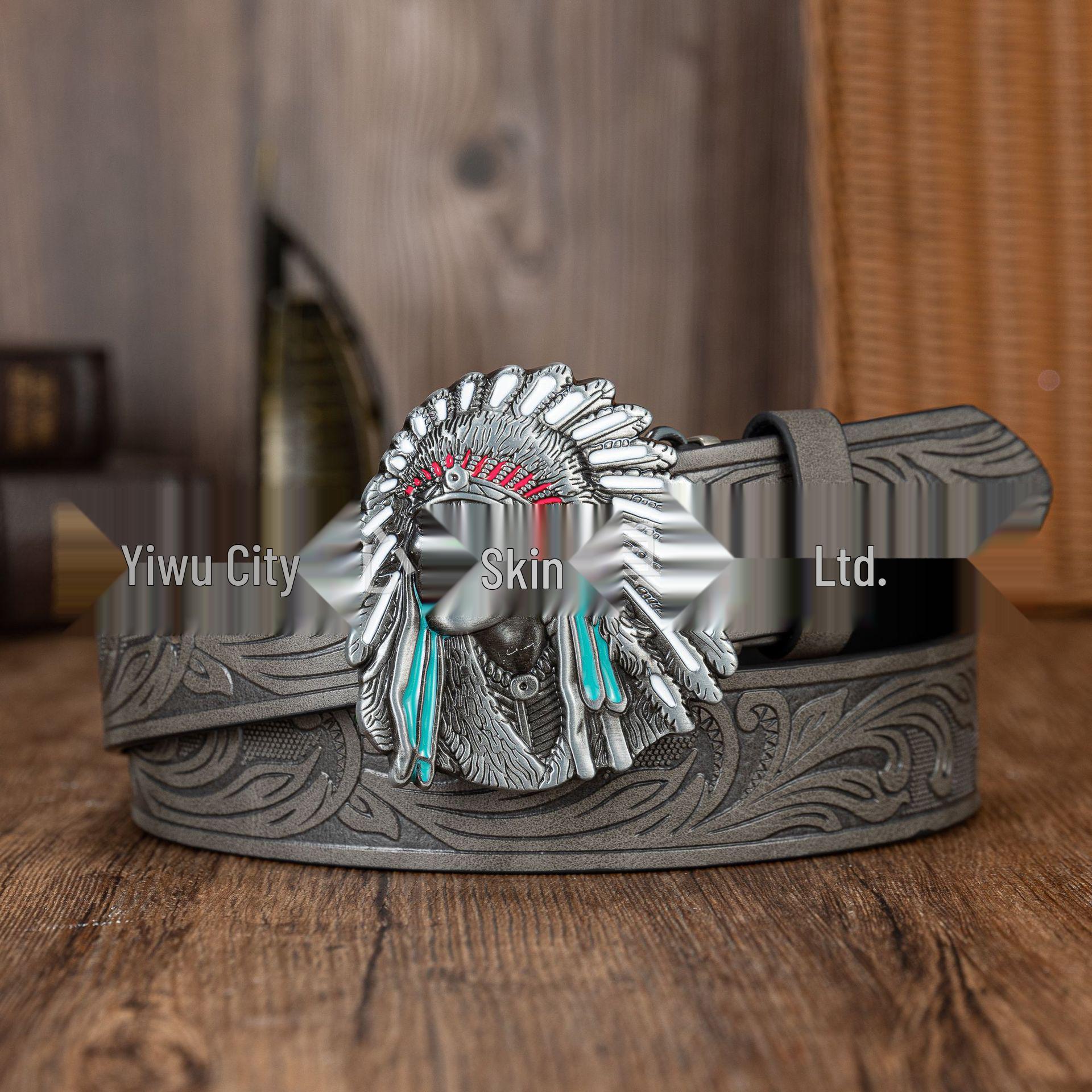 Trendy Zinc Alloy Retro Chief Head Belt - Unisex PU Leather 120cm