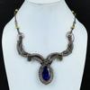 Blue Sapphire Necklace, Handmade Gemstone Necklace, 925 Solid Sterling Silver Necklace Antique Jewelry, For Engagement Gift