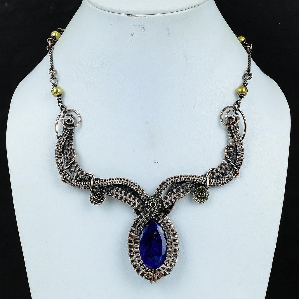 Blue Sapphire Necklace, Handmade Gemstone Necklace, 925 Solid Sterling Silver Necklace Antique Jewelry, For Engagement Gift