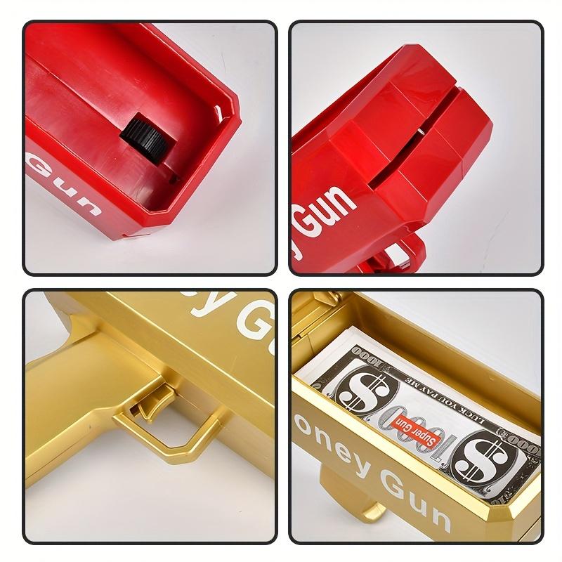 Červeno/Zlatá Hračka Pistole na Peníze Perfektní Party Výslužka pro Děti, Narozeninový Dárek, Novinka Pistole na Stříkání Peněz s Náhodným Sáčkem na Změnu, Pistole na Peníze Nejlepší na Vánoce
