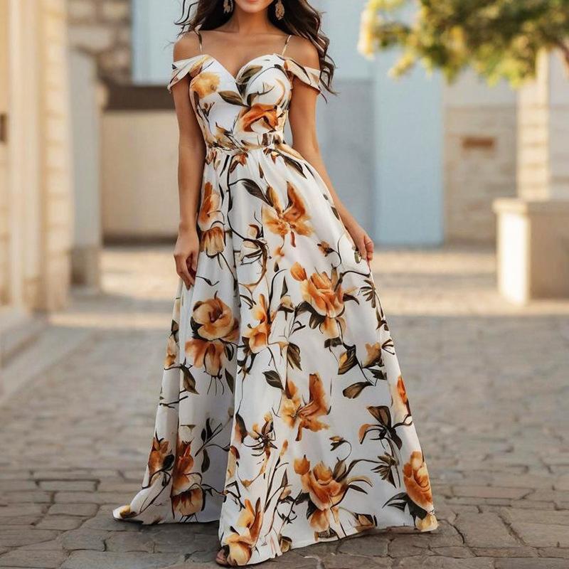European and American Summer New Women's Printed Sexy Tube Top Suspender Dress