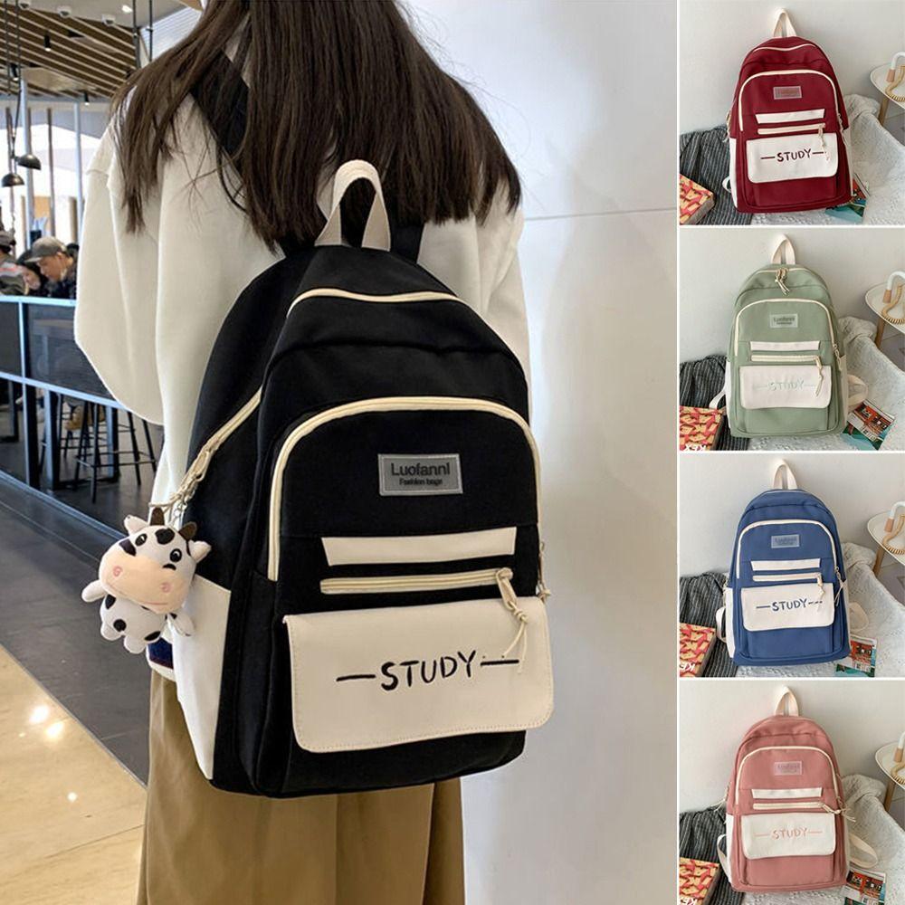 Pure Colour Large Capacity Backpack Nylon Rucksack Bags Fashion Student School Bag  Women Men