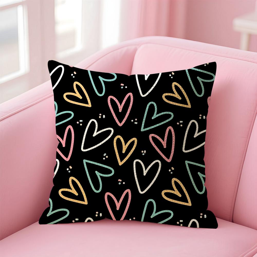 Home Decor Colorful Heart Patterns Love Themed Pillow Covers Pattern Cushion Cover Suitable For Sofa Bedroom Car Pillow Cover
