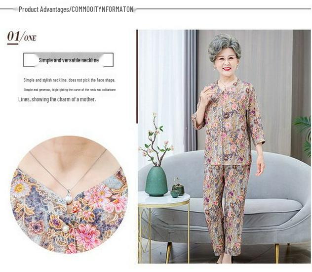 Elder Women's 2-Piece Suit: 3/4 Sleeve Homewear Set, Loose & Lightweight