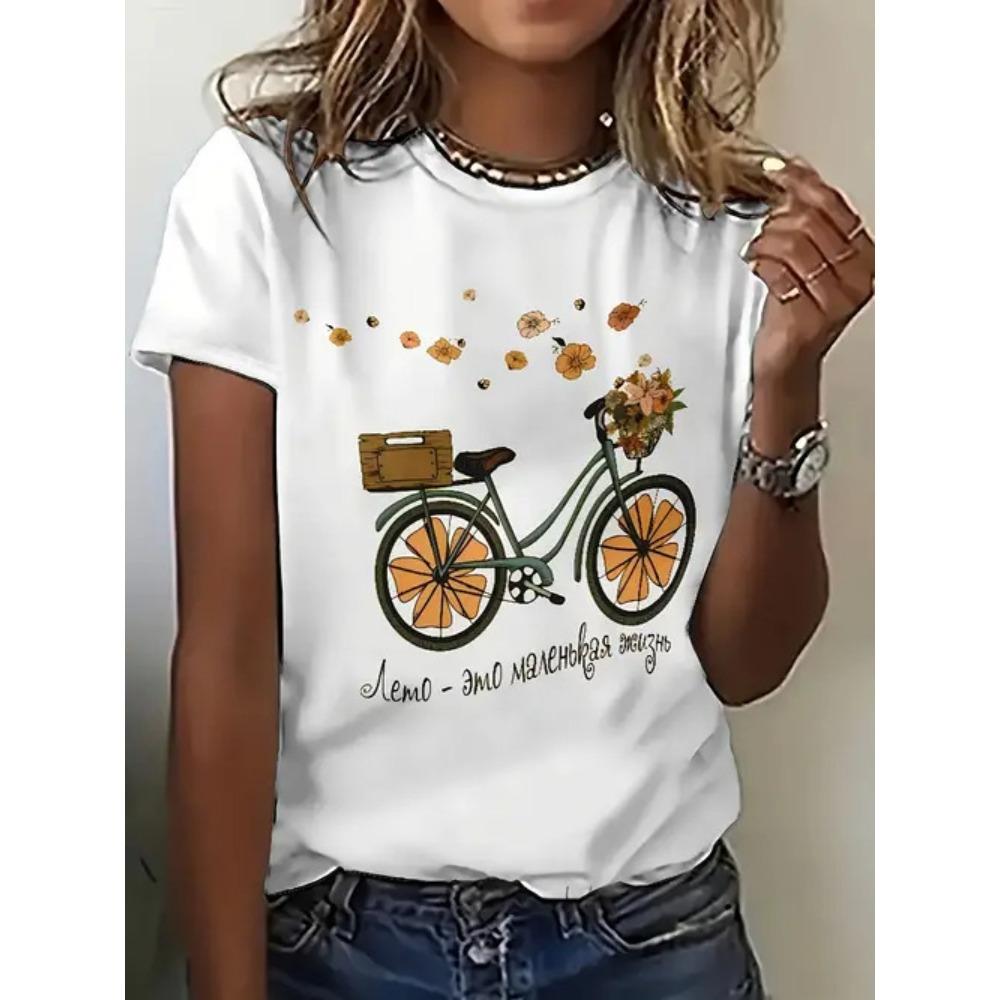 Damen Sommer 3D-gedruckt Neues lässiges kurzärmeliges Blumen-Top T-Shirt