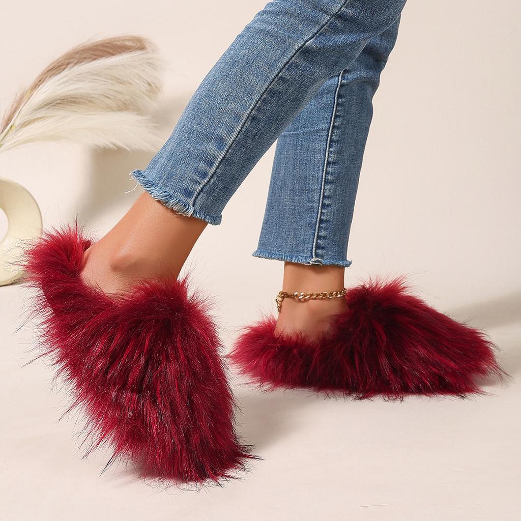 Fashion Fashion Warm Slippers Luxury Slippers Women Open Toe Raccoon Fur Slides Woman Shoes Women Flat Half Slippers Comfortable Shoes