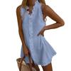 Summer Ruffle Mini Dress for Women, Sleeveless V Neck Cotton Linen Short Dress, Boho Beach Vacation Casual A-Line Sundress