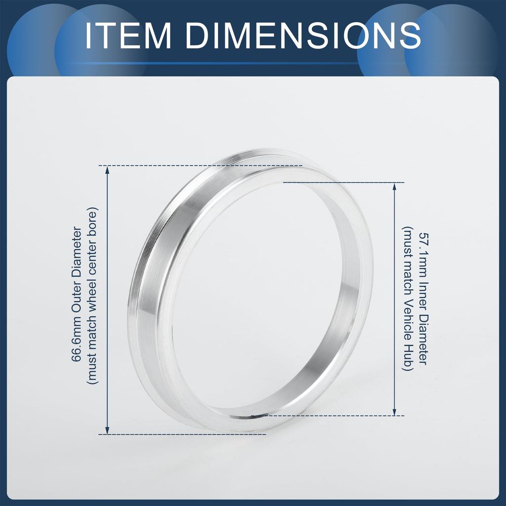 INFINAUTO Hub Centric Rings 57.1mm Inner To 66.6mm Outside Diameter Vehicle Wheel Hub Rings Aluminum Alloy 4pcs