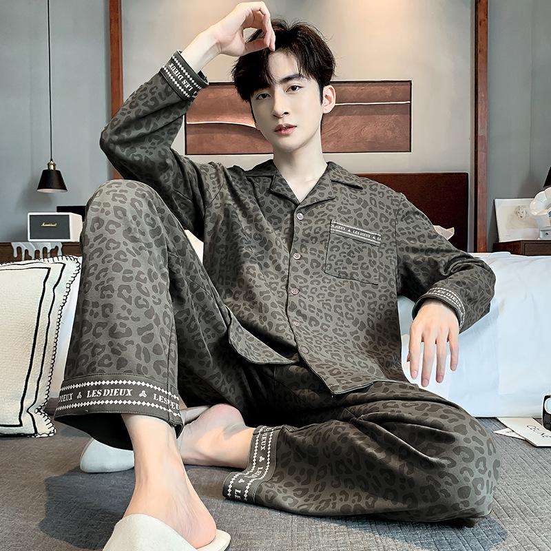 Men's Long Sleeve Cotton Pajama Set - Plus Size, Wearable Outdoors, Lightweight for Spring, Autumn, and Winter