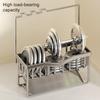 Kitchen Sink Caddy Stainless Steel Sponge And Brush Holder with Adjustable Divider Auto Drain Tray Countertop Organizer for Utensils Dish Soap Bottle