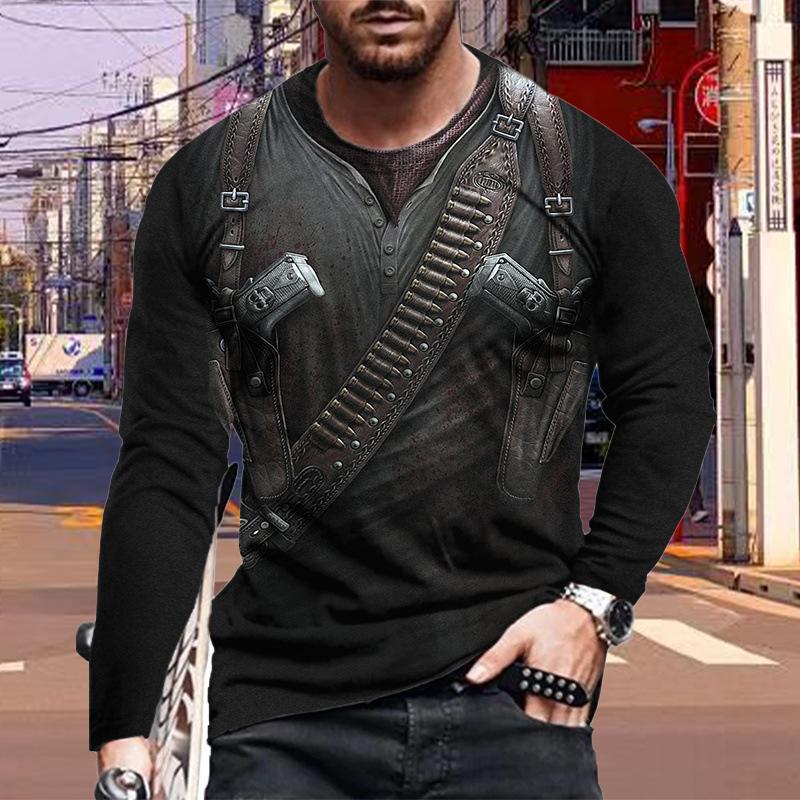 New 3D Eagle Print Mens Tshirts Long Sleeve Tees Round Neck Casual Pullover Mens Clothing Plus Size