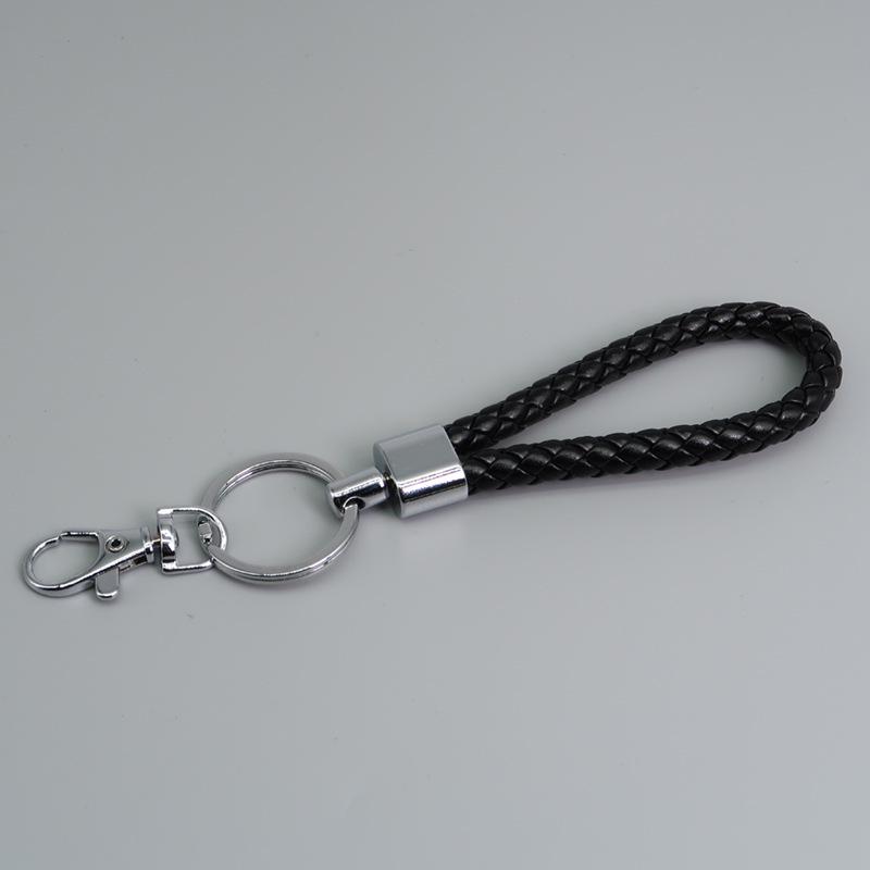 

Набор плетеных вручную кожаных брелоков с карабином-собачкой, карабином-воротцем, брелоком и аксессуарами для держателя карт чёрный