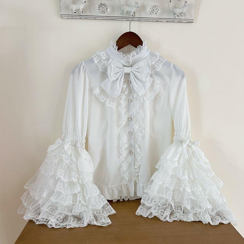 Vestito Lolita Dolce Carino Manica a Sbuffo in Pizzo Manica Lunga JSK Maglietta Interna Top