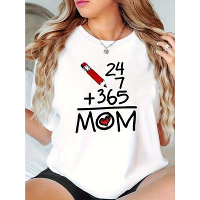 MOM Pattern Print T-Shirt Comfortable Women's Casual All-Season T-Shirt Fashionable Women's Crew Neck Top Plus Size Shirt