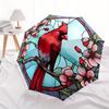 1pc Stained Glass Cardinal Compact Travel Umbrella, Automatic Folding Lightweight Windproof 8-Bone Reinforced Design, Portable for Backpack