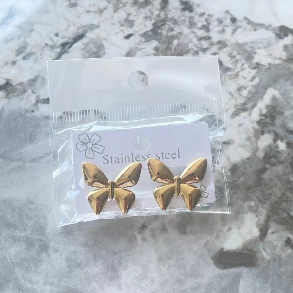 18K Gold Plated Stainless Steel Butterfly Bow Stud Earrings - Hypoallergenic Durable Elegant Jewelry for Parties & Daily Wear