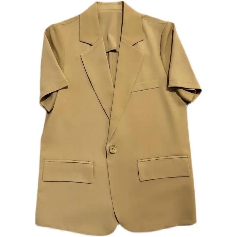 

Модный однотонный свободный женский пиджак с короткими рукавами, летний тонкий срез, маленький рост, стильный, очаровательный хаки M хаки