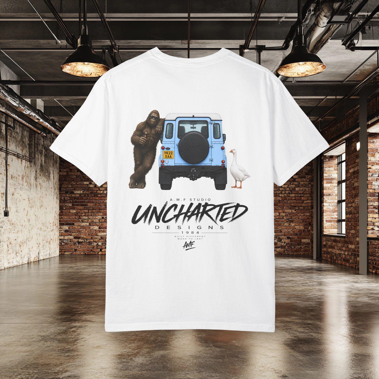 Blue Off Road Truck BigfooT shirt, Sasquatch Goose Tee, Funny Camping T shirt, Adventure Graphic Tee, Overland 4x4 Outdoor Shirt M