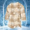 Men's Casual 3/4 Sleeve Neck T-Shirt with Christmas Print for Holiday