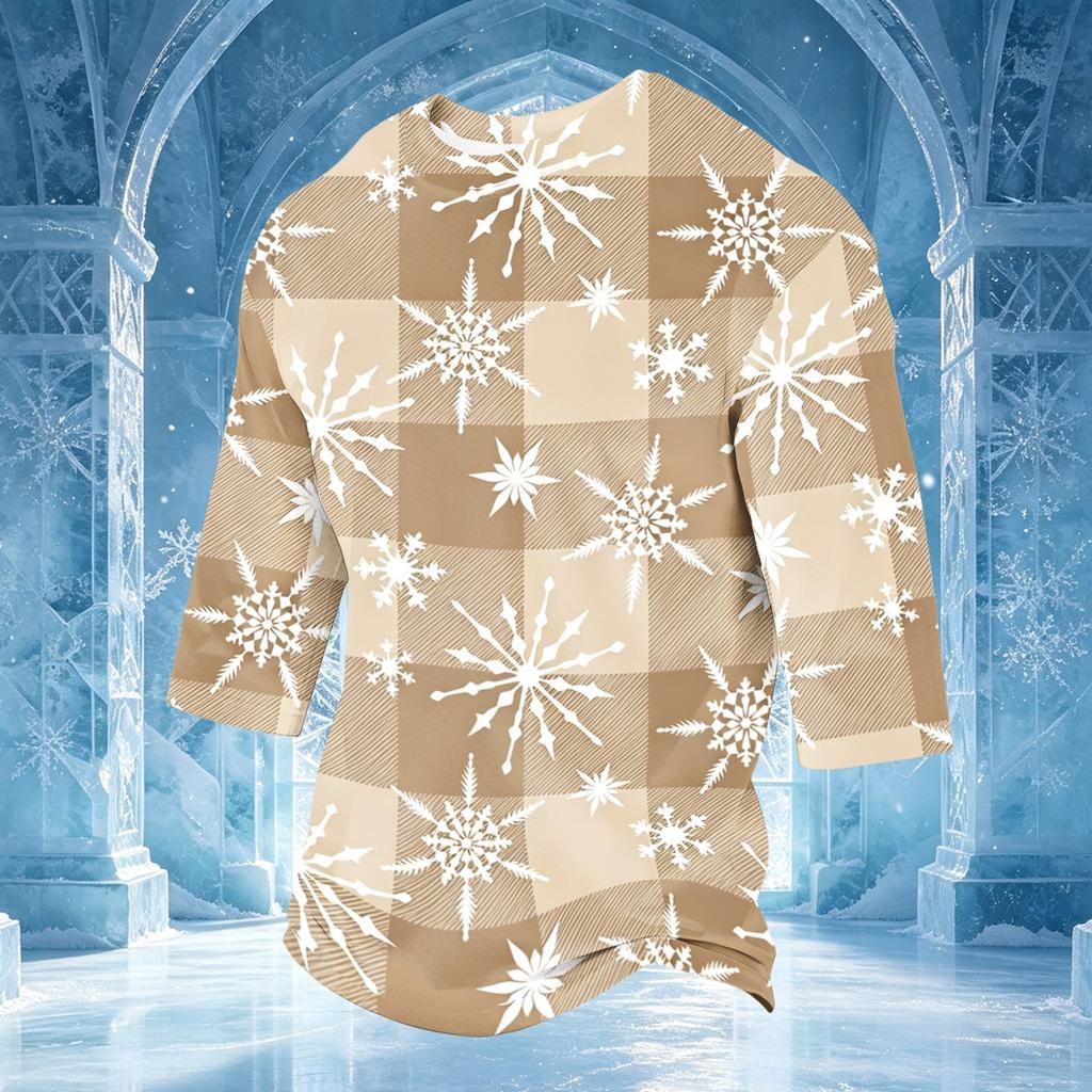 Men's Casual 3/4 Sleeve Neck T-Shirt with Christmas Print for Holiday