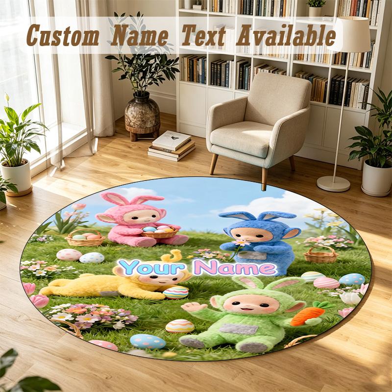 Round Rug Custom NameTeletubbies Pattern Non Slip Carpet Home Floor Decor