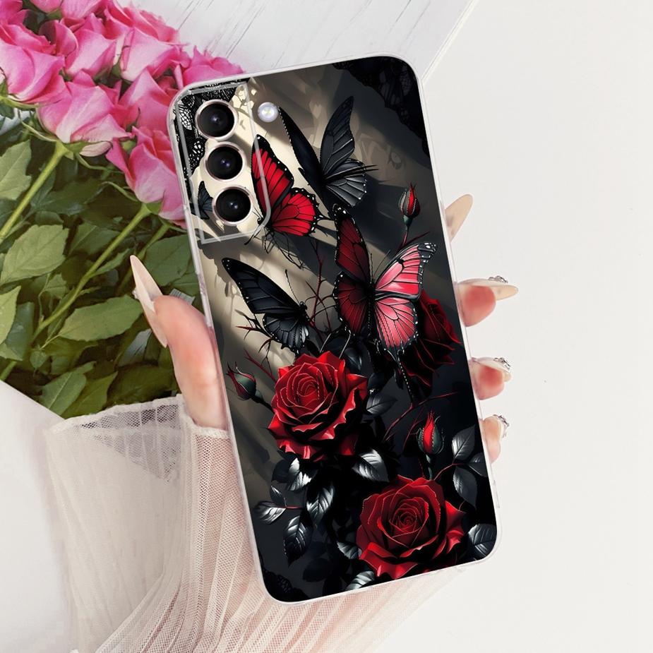 For Samsung Galaxy S21 Plus Case S21 FE Luxury Bow Flowers Painted Cover Soft Silicone Case For Samsung S21 Ultra S 21 S21+ Bags