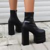 Mărimi Mari Bot Pătrat Platformă Ultra-Înaltă cu Trei Straturi Decupate Tocuri Groase Modă Populară Glezniere cu Fermoar Cizme de Damă