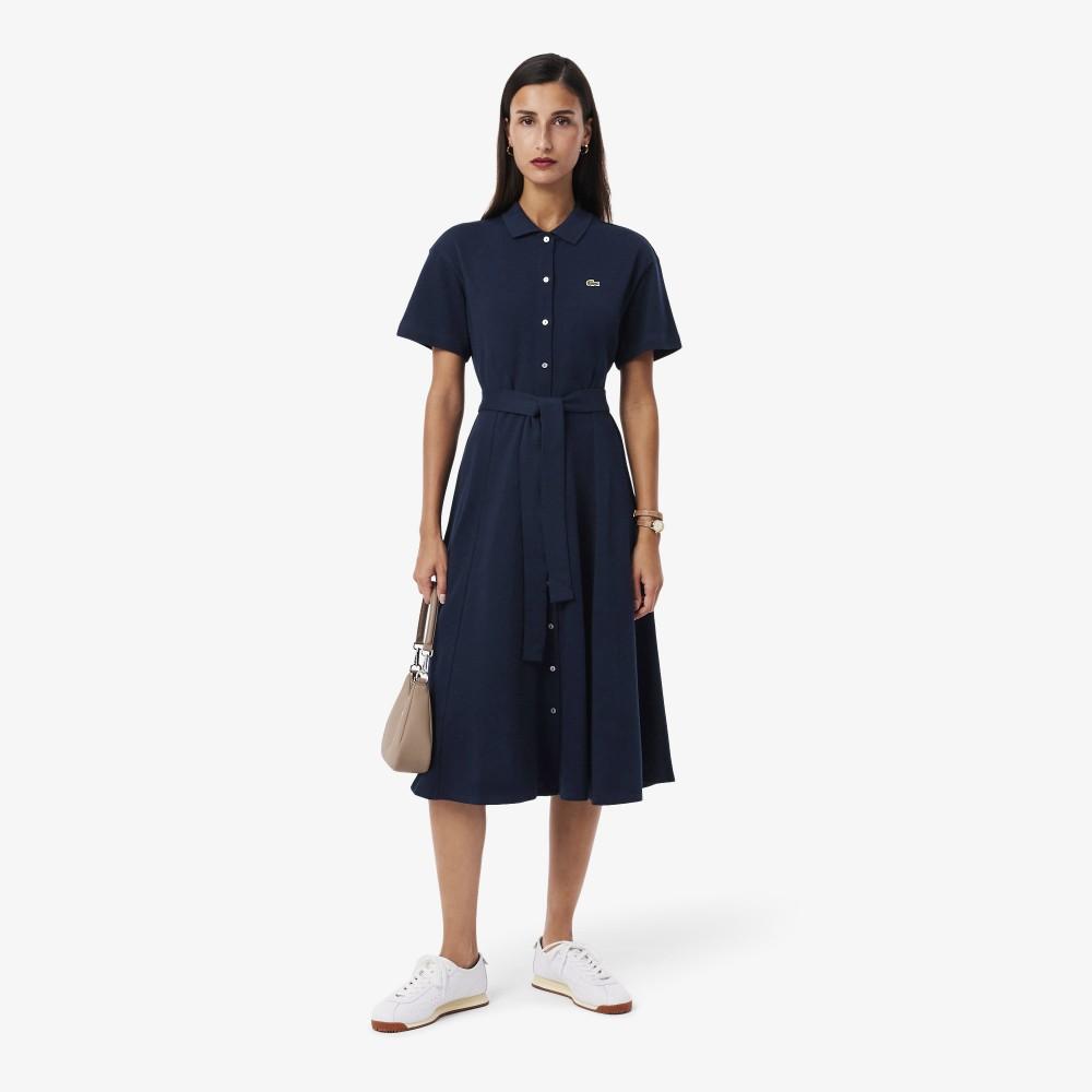 [lacoste] Women's Fit & Flare Belted Polo Dress EF9621-56G166