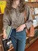 Women's Autumn Brown Plaid Korean-Style Loose Long Sleeve Shirt